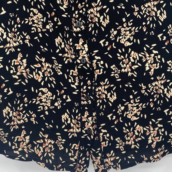 Ba&sh Size XS Black Venus Print Button Front V Neck Floral Blouse Eyelet Trim - Picture 11 of 13